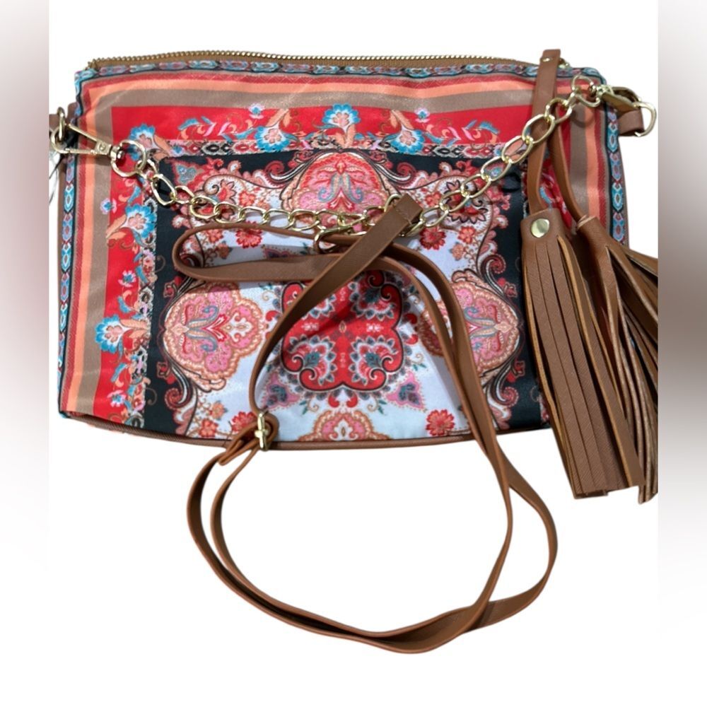 NWT CHICO'S Medallion Boho Crossbody Handbag/Clutch Tassel Zip Removable strap - Picture 3 of 8